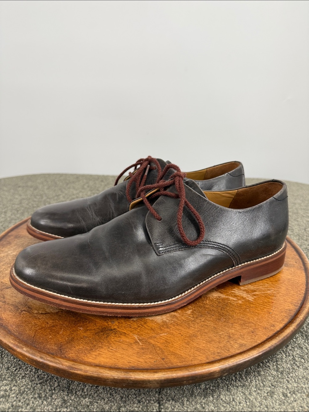 J Shoes Shos Mens 10 Black Leather Derby Oxford Brown Laces Dress Casual